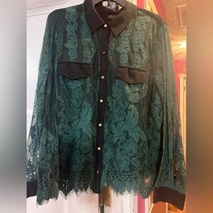 Green Lace Button-Up Blouse. Never worn